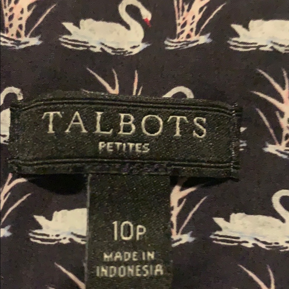 Talbots Button Down L/S Swan Pattern Collar Sz 10p - image 4